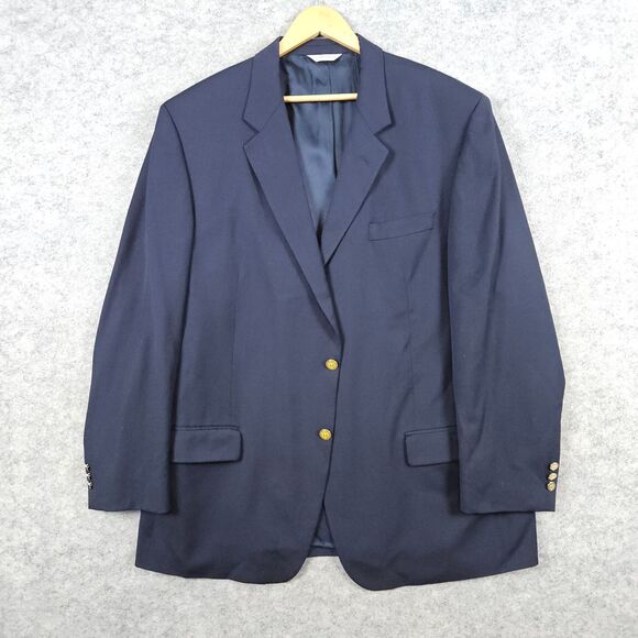 Joseph & Feiss International Blazer Navy Blue Size‎ 48T 100% Wool Gold Buttons - Picture 1 of 15